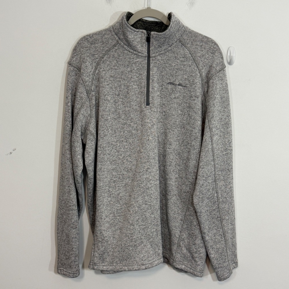 Eddie Bauer Mens Fleece Pullover 2XL Gray Heather Outdoor Casual Sweater 1/4 Zip
